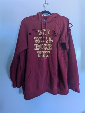 Queen Official Merch Maroon Hoodie - Intentional Cut Outs